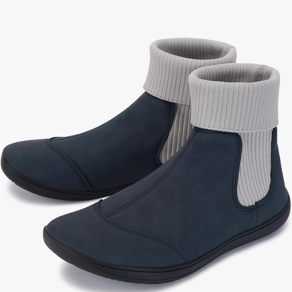 WHITIN Women's Wide Barefoot Ankle Boots Chelsea Zero Drop Sock Cuffs Navy 41